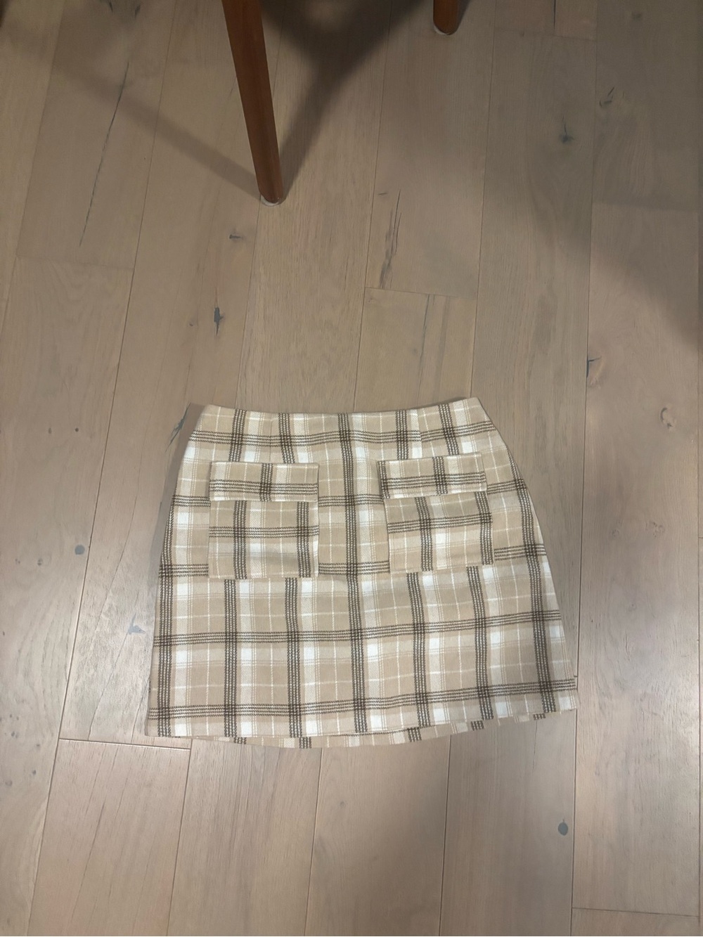 Reformation Beige Plaid Mini Skirt